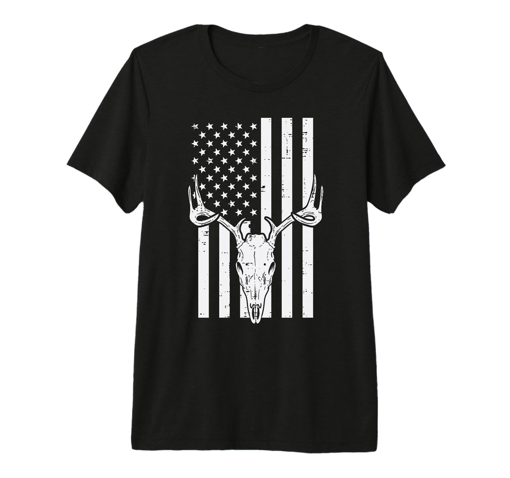 White Us Flag Deer Skull Hunting T-Shirt - Fun Novelty Design Men Women - T-Shirt, Sweatshirt, Hoodie