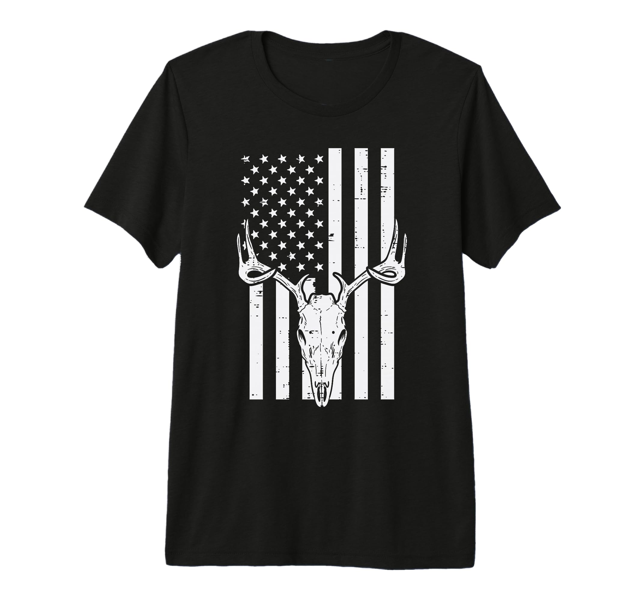 White Us Flag Deer Skull Hunting T-Shirt - Fun Novelty Design Men Women - T-Shirt, Sweatshirt, Hoodie