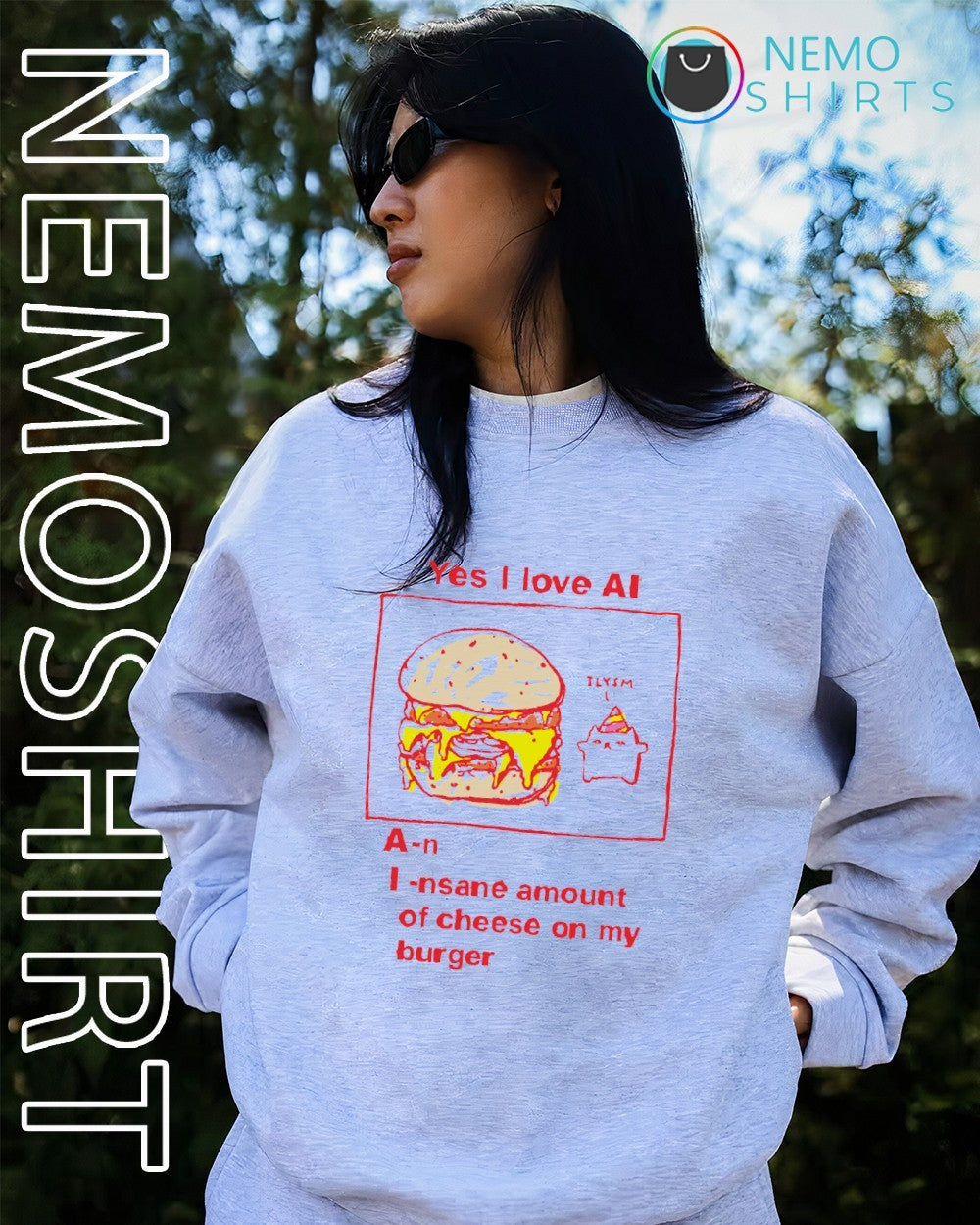Yes I love AI An Insane amount of cheese on my burger - Adult & Kids T-Shirts, Sweatshirts & Hoodies apparel design preview 2