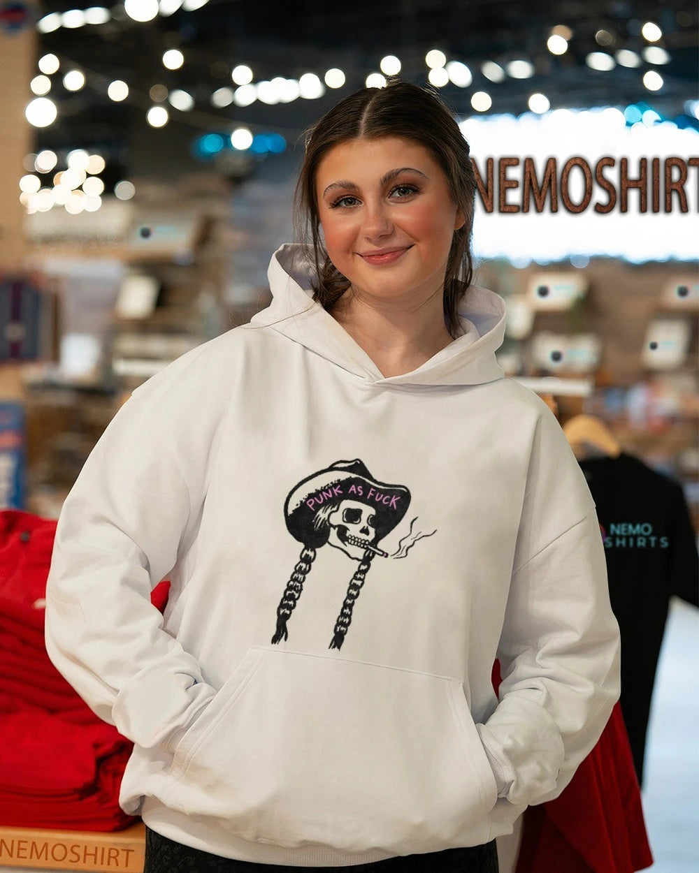 Punk as Fuck Skeleton Cowgirl smoking braids - Adult & Kids T-Shirts, Sweatshirts & Hoodies apparel design preview 5