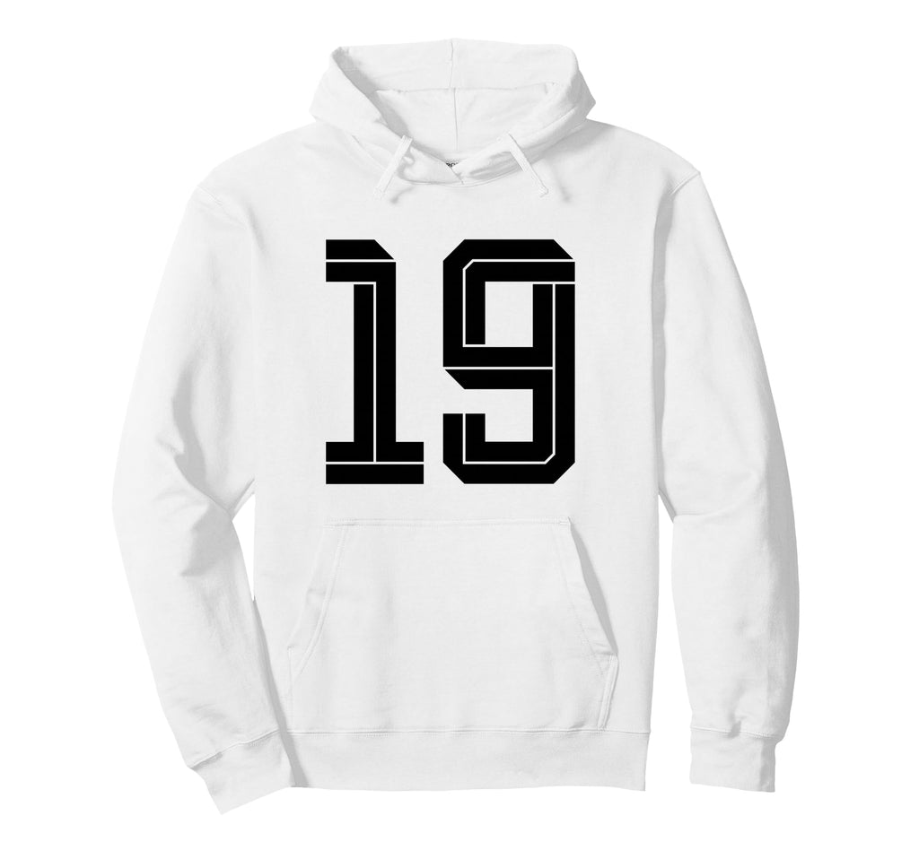 19 White Number 19 Sports Fan Soccer Hoodie - Aesthetic Graphic Unisex - T-Shirt, Sweatshirt, Hoodie