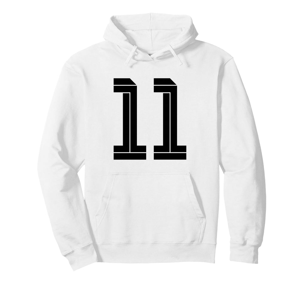 11 White Number 11 Sports Fan Soccer Hoodie - Novelty Apparel for Adults - T-Shirt, Sweatshirt, Hoodie