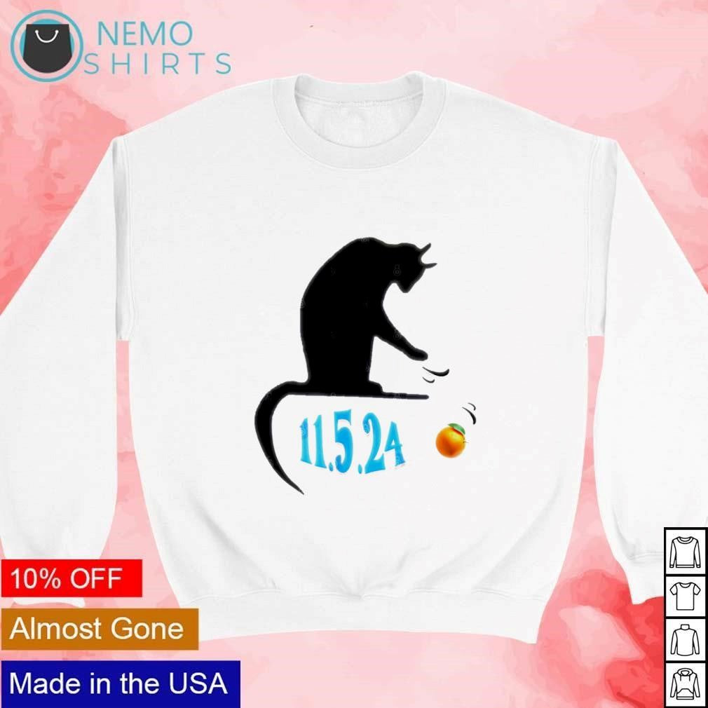 Cat swatting orange off table on 11 5 24 election day - Adult & Kids T-Shirts, Sweatshirts & Hoodies apparel design preview 4