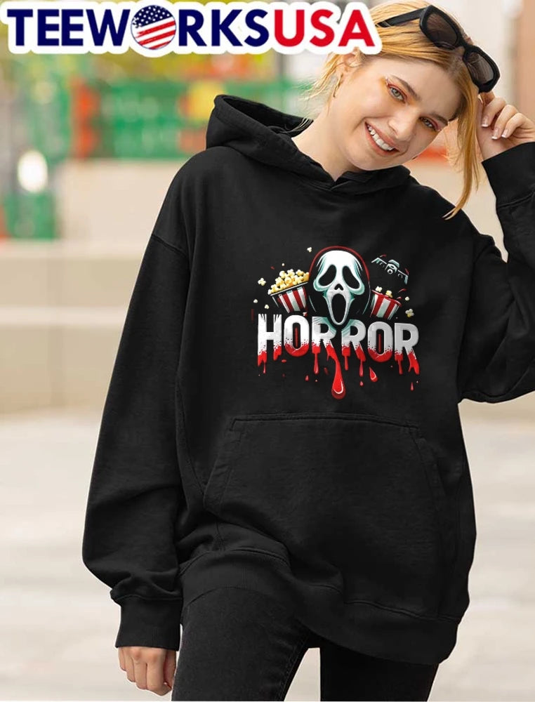Horror Cartoon Ghostface Mask Popcorn Boxes Dripping - Adult & Kids T-Shirts, Sweatshirts & Hoodies apparel design preview 4