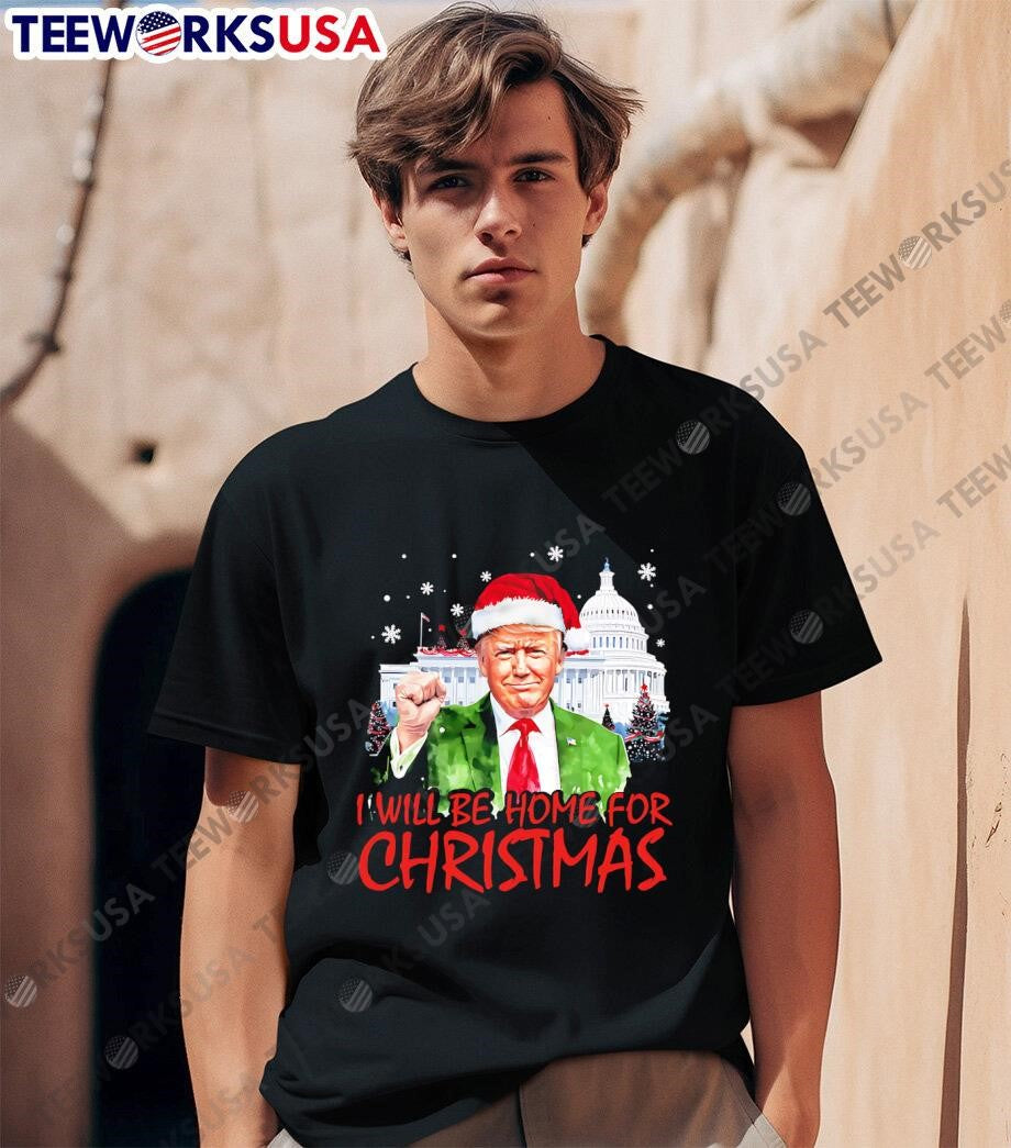 I will Be Home For Christmas Trump - Adult & Kids T-Shirts, Sweatshirts & Hoodies apparel design preview 1