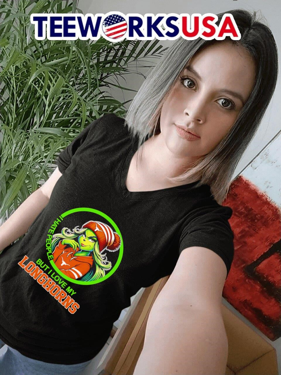 Lady Grinch I hate people but love my Texas Longhorns - Adult & Kids T-Shirts, Sweatshirts & Hoodies apparel design preview 4