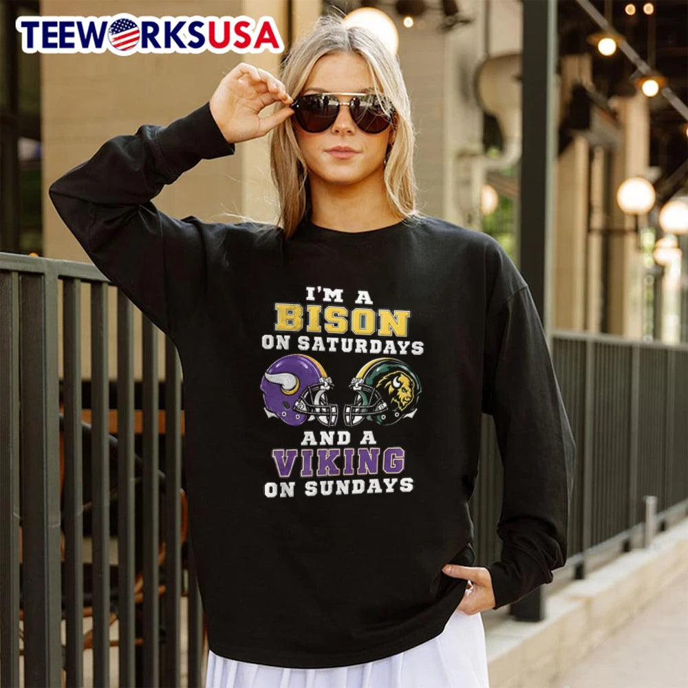 I Am A Bison On Saturdays And Viking Sundays - Adult & Kids T-Shirts, Sweatshirts & Hoodies apparel design preview 4