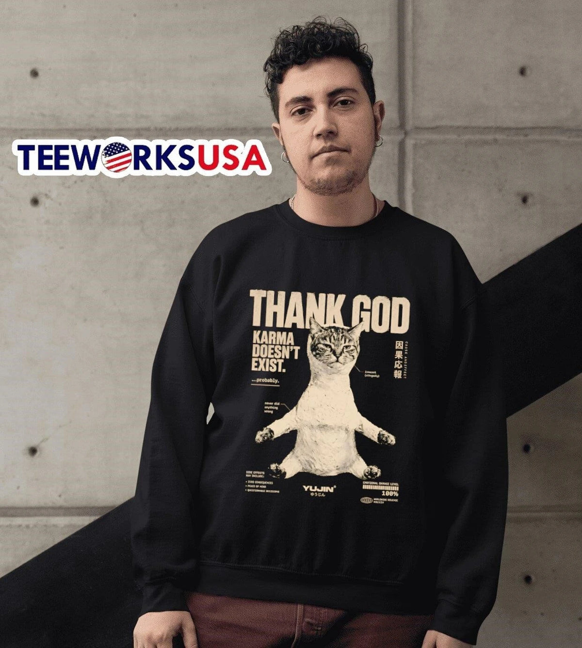 Thank God Karma Doesn't Exist Probably Cat - Adult & Kids T-Shirts, Sweatshirts & Hoodies apparel design preview 6