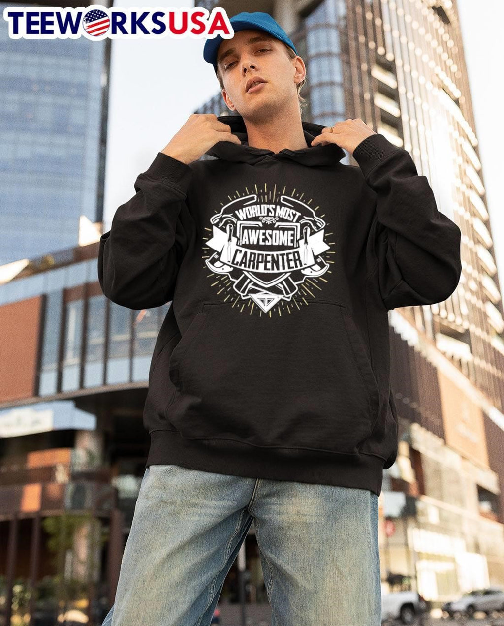World's Most Awesome Carpenter logo - Adult & Kids T-Shirts, Sweatshirts & Hoodies apparel design preview 3