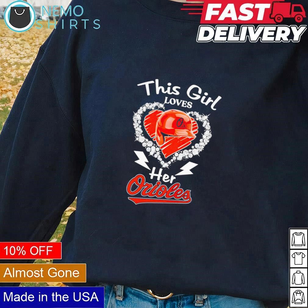 This girl loves her Orioles diamond heart - Adult & Kids T-Shirts, Sweatshirts & Hoodies apparel design preview 3