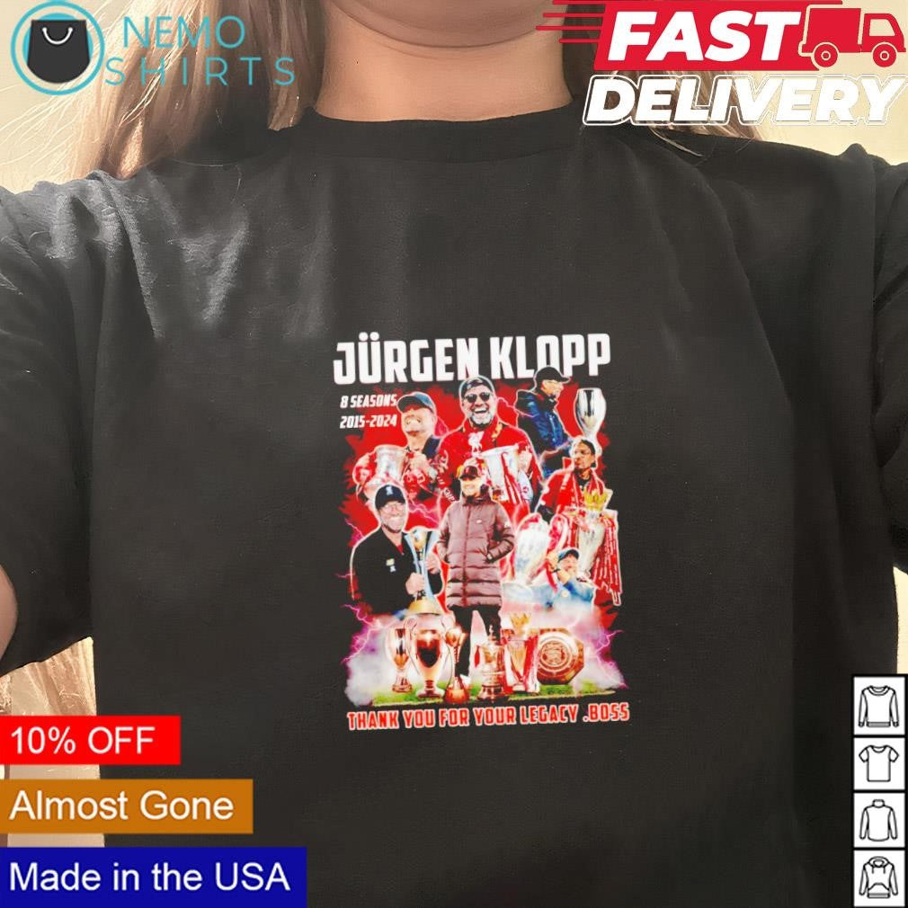 Jurgen Kloop coach Liverpool FC 8 seasons 2015 2024 - Adult & Kids T-Shirts, Sweatshirts & Hoodies apparel design preview 3