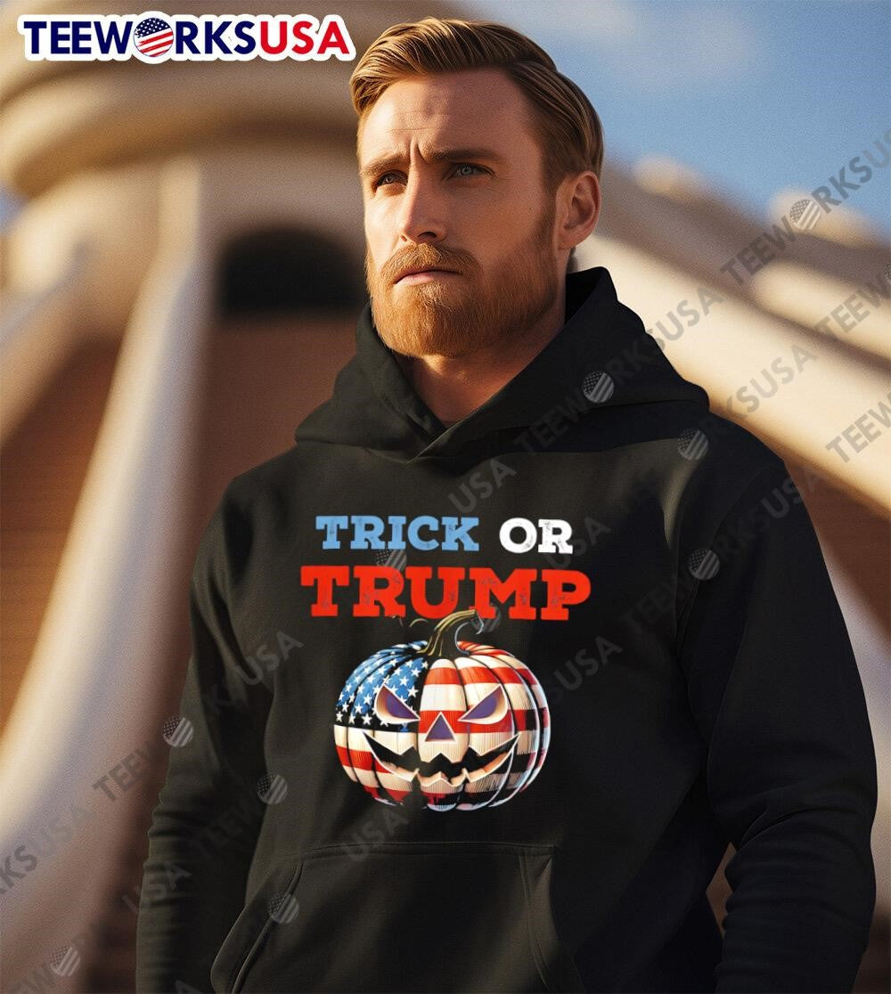 Trick or Trump pumpkin America flag - Adult & Kids T-Shirts, Sweatshirts & Hoodies apparel design preview 2