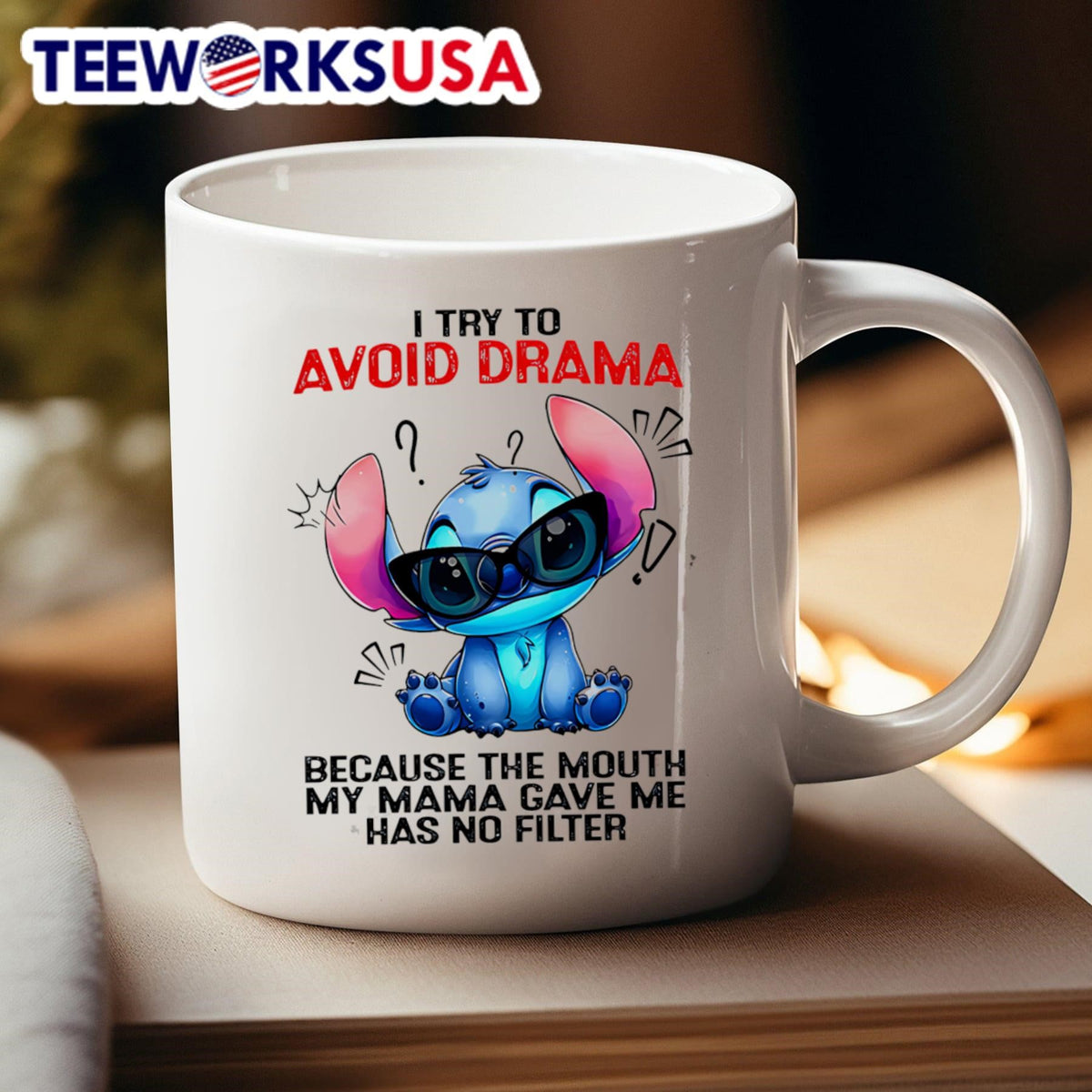 Stitch I try to avoid drama because the mouth my mama - Adult & Kids T-Shirts, Sweatshirts & Hoodies apparel design preview 4