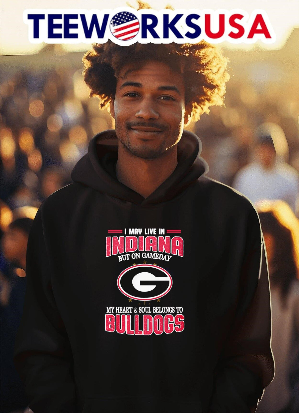 I may live in Indiana but on gameday my heart and - Adult & Kids T-Shirts, Sweatshirts & Hoodies apparel design preview 2