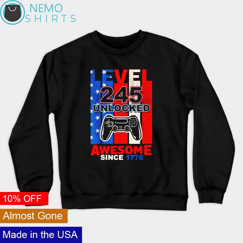 Gamer level 245 unlocked awesome since 1776 - Adult & Kids T-Shirts, Sweatshirts & Hoodies apparel design preview 4