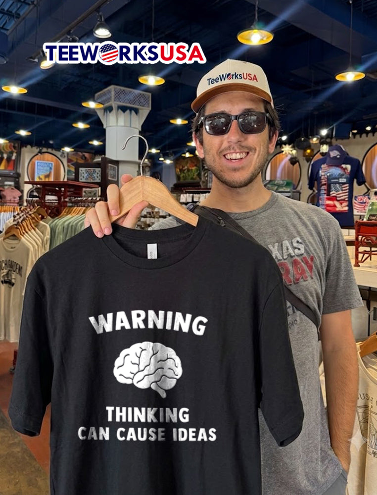 Warning Thinking Can Cause Ideas White Human Brain - Adult & Kids T-Shirts, Sweatshirts & Hoodies apparel design preview 2