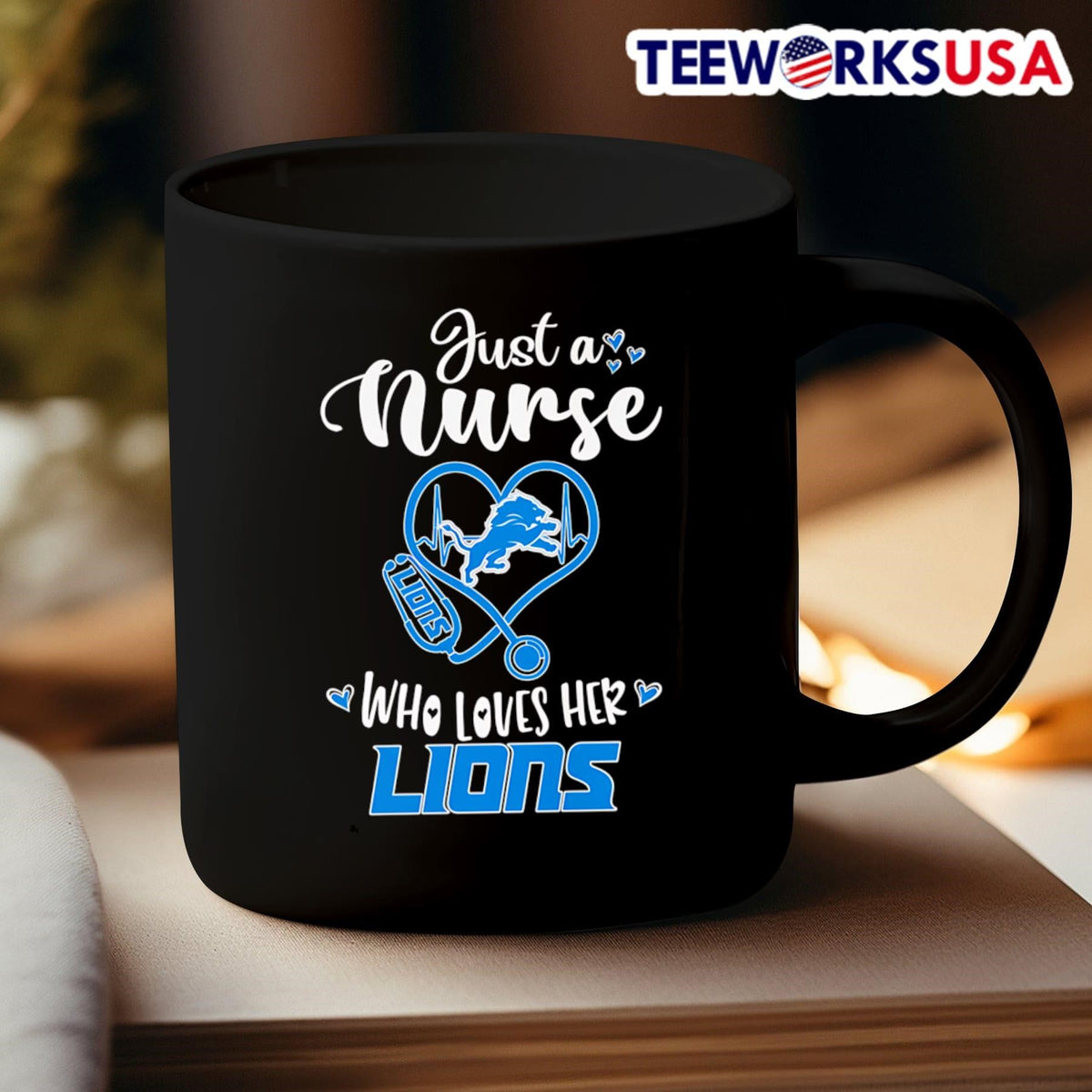 Just a nurse who loves her Detroit Lions - Adult & Kids T-Shirts, Sweatshirts & Hoodies apparel design preview 3