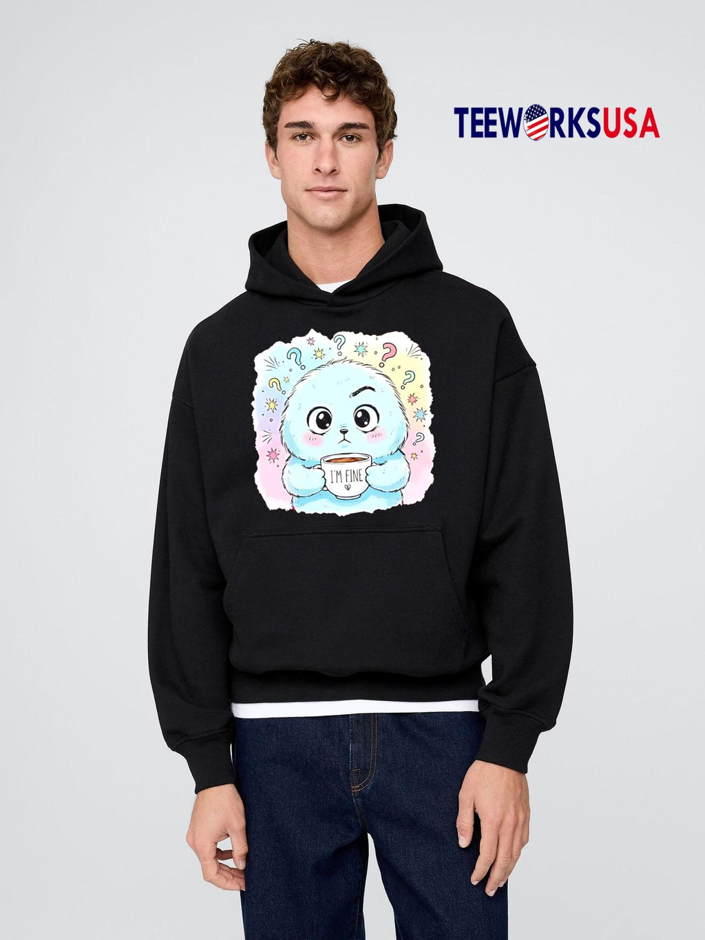 Best I'm Fine Fluffy Monster Coffee cute cartoon - Adult & Kids T-Shirts, Sweatshirts & Hoodies apparel design preview 2