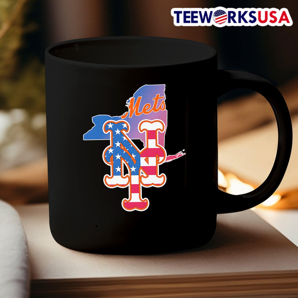 Map American flag New York Mets logo - Adult & Kids T-Shirts, Sweatshirts & Hoodies apparel design preview 3