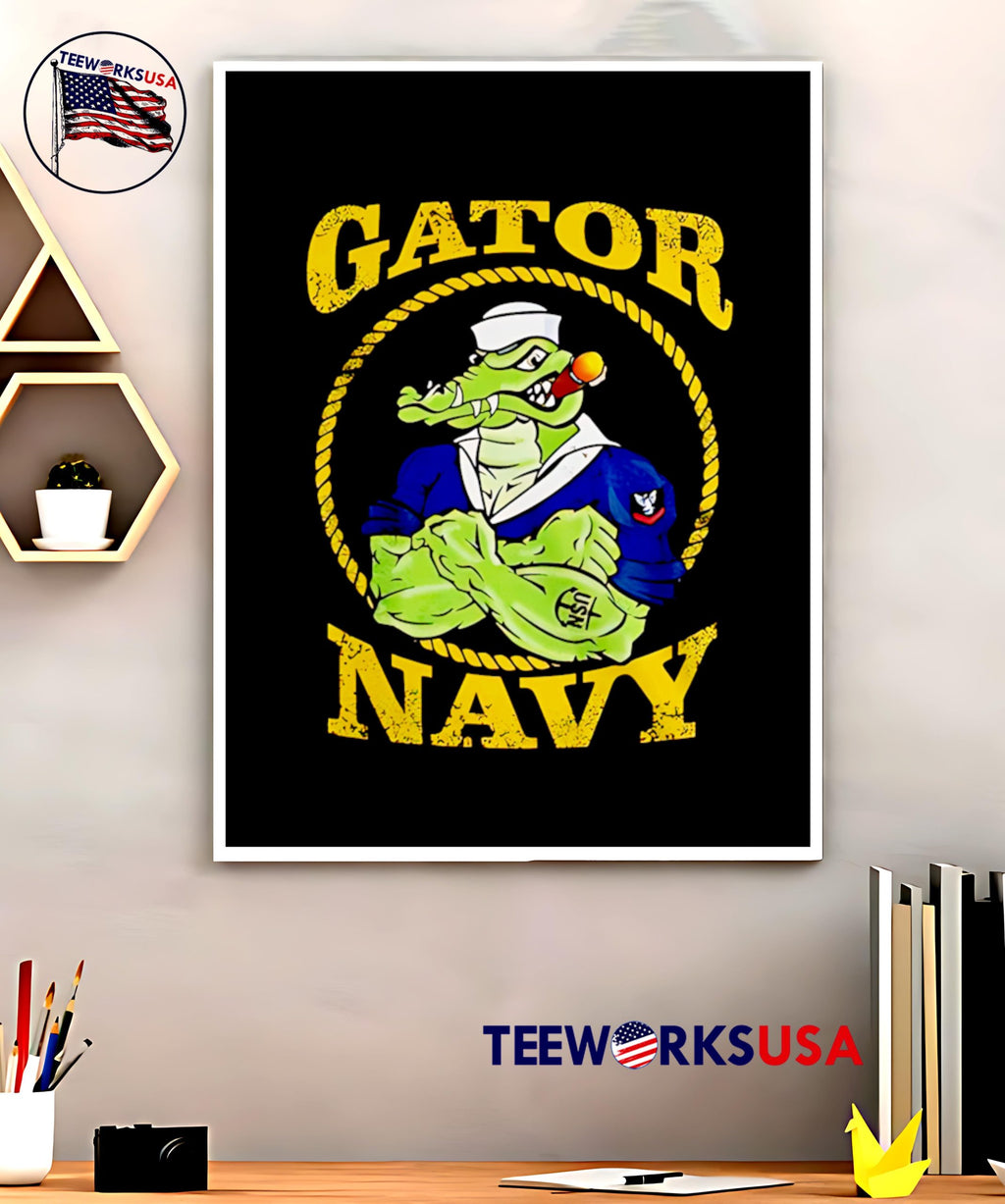 Gator Navy mascot smokes a cigar retro - Adult & Kids T-Shirts, Sweatshirts & Hoodies apparel design preview 5