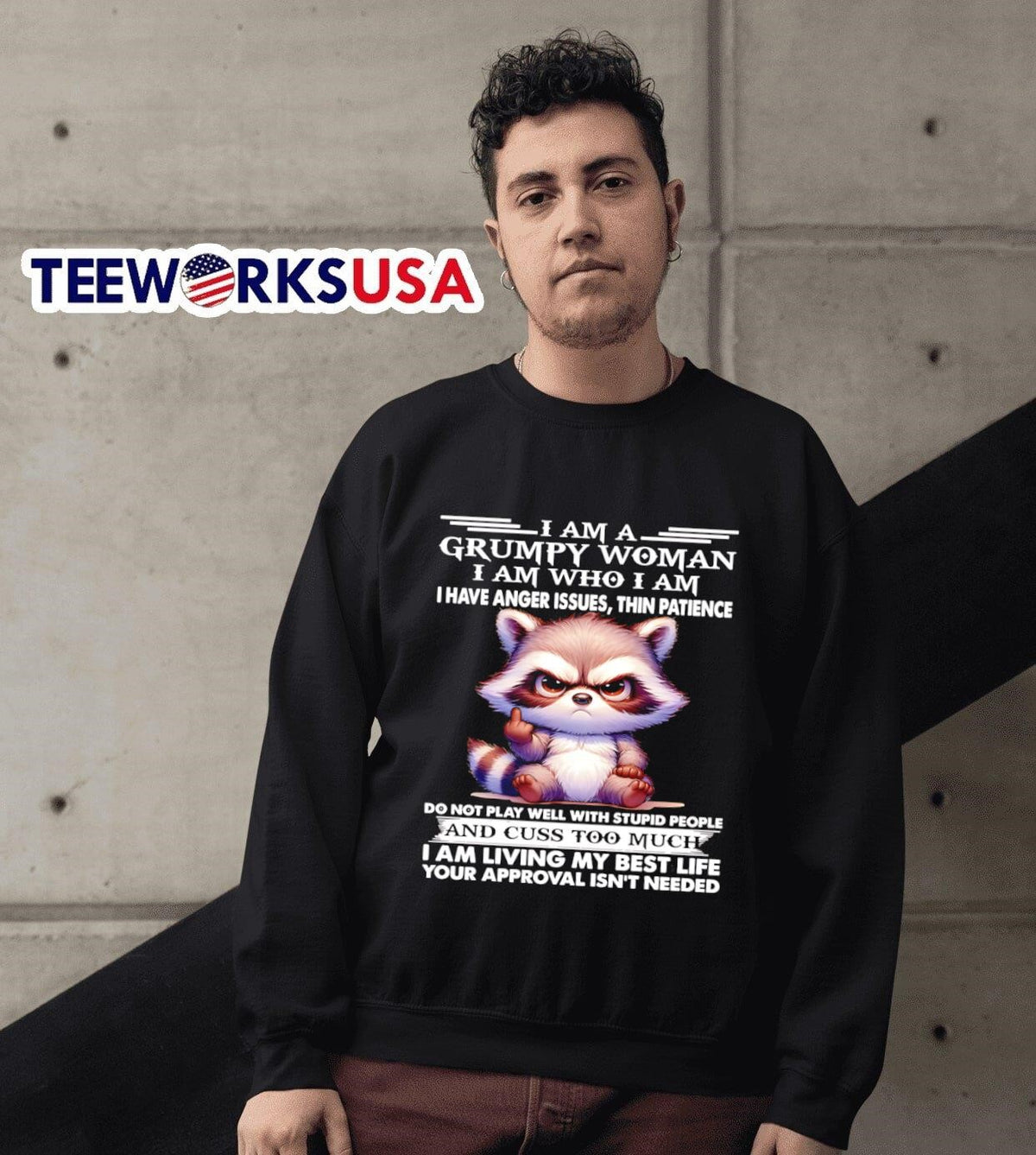 Raccoon I am a grumpy woman who have anger issues - Adult & Kids T-Shirts, Sweatshirts & Hoodies apparel design preview 6