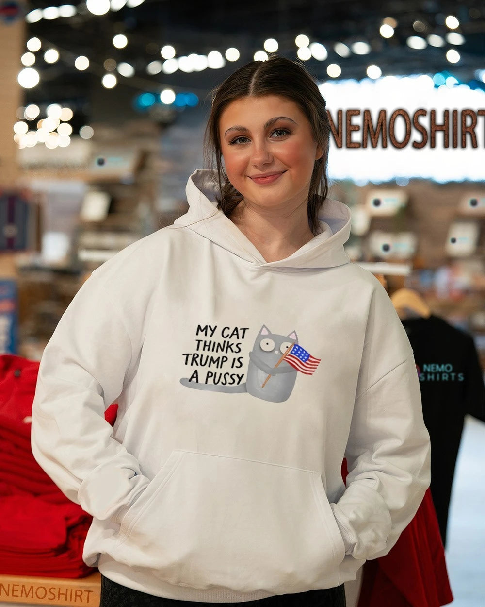 My cat thinks trump is a pussy - Adult & Kids T-Shirts, Sweatshirts & Hoodies apparel design preview 3