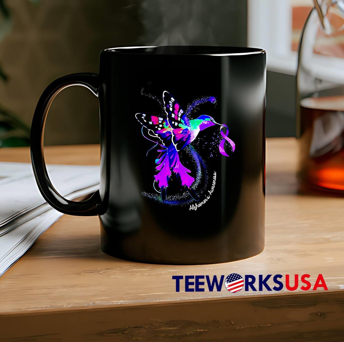 Hummingbird Holding Purple Ribbon Alzheimer s - Adult & Kids T-Shirts, Sweatshirts & Hoodies apparel design preview 2