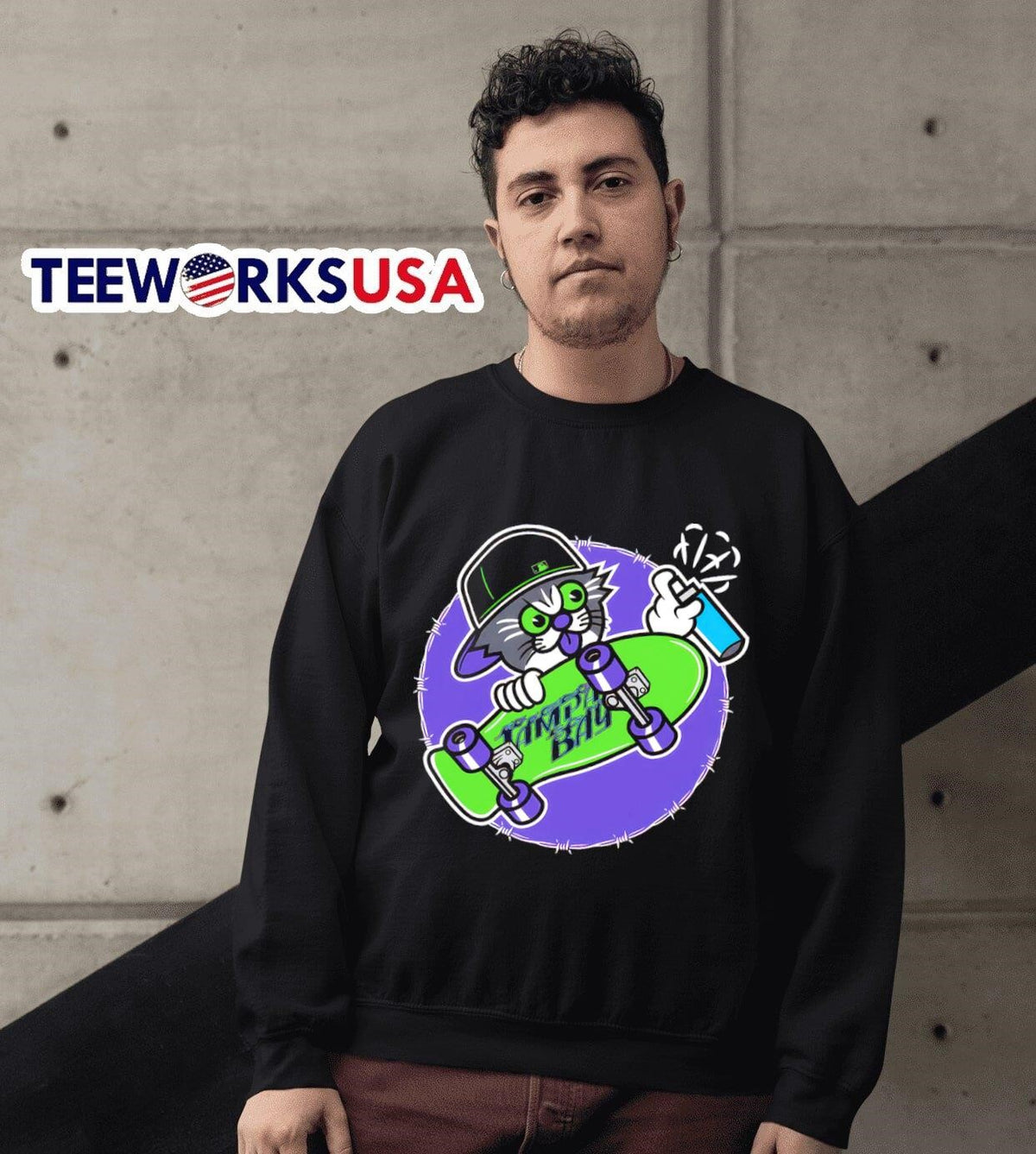 Tampa Bay Rays cat skateboarding - Adult & Kids T-Shirts, Sweatshirts & Hoodies apparel design preview 3