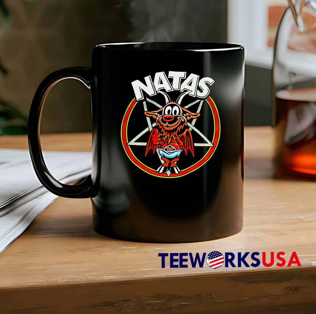 Natas Devil Giving Thumbs Up Inside Pentagram - Adult & Kids T-Shirts, Sweatshirts & Hoodies apparel design preview 2