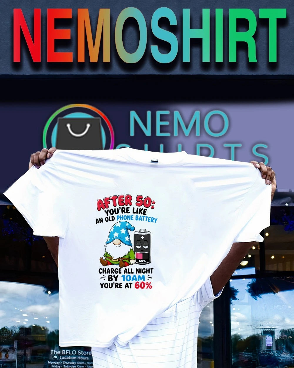 After 50 You're Like an Old Phone Battery Gnome - Adult & Kids T-Shirts, Sweatshirts & Hoodies apparel design preview 1