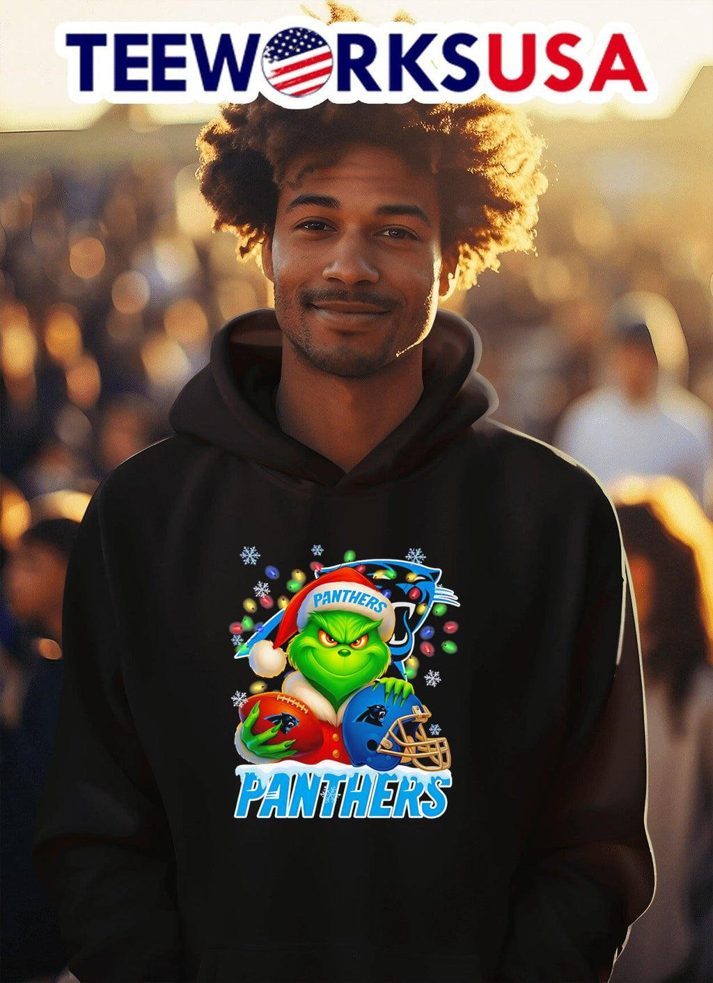 Santa Christmas Grinch Carolina Panthers holding - Adult & Kids T-Shirts, Sweatshirts & Hoodies apparel design preview 2
