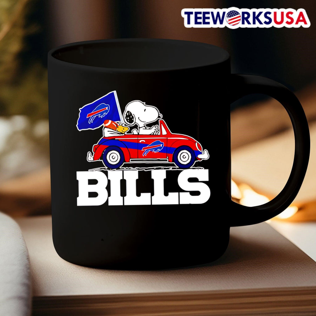 Snoopy and Woodstock driving car Buffalo Bills - Adult & Kids T-Shirts, Sweatshirts & Hoodies apparel design preview 3