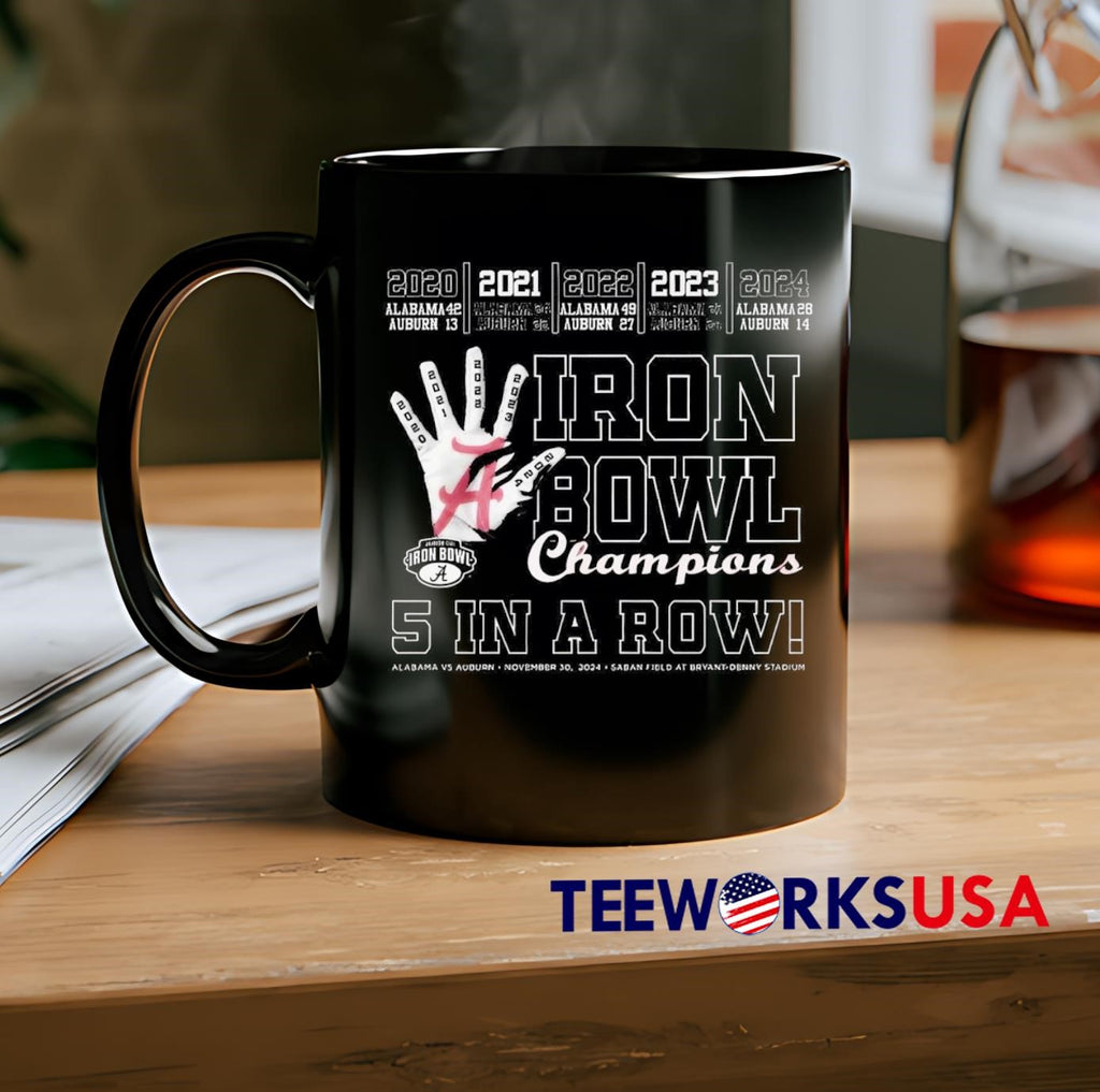 Alabama Crimson Tide Iron Bowl Champions 5 In A Row - Adult & Kids T-Shirts, Sweatshirts & Hoodies apparel design preview 2