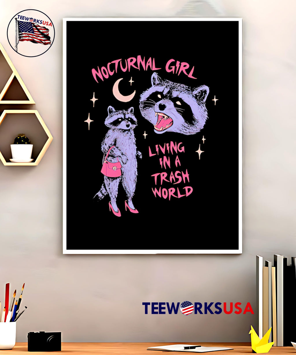 Nocturnal Girl Living In A Trash World Raccoon Meme - Adult & Kids T-Shirts, Sweatshirts & Hoodies apparel design preview 5
