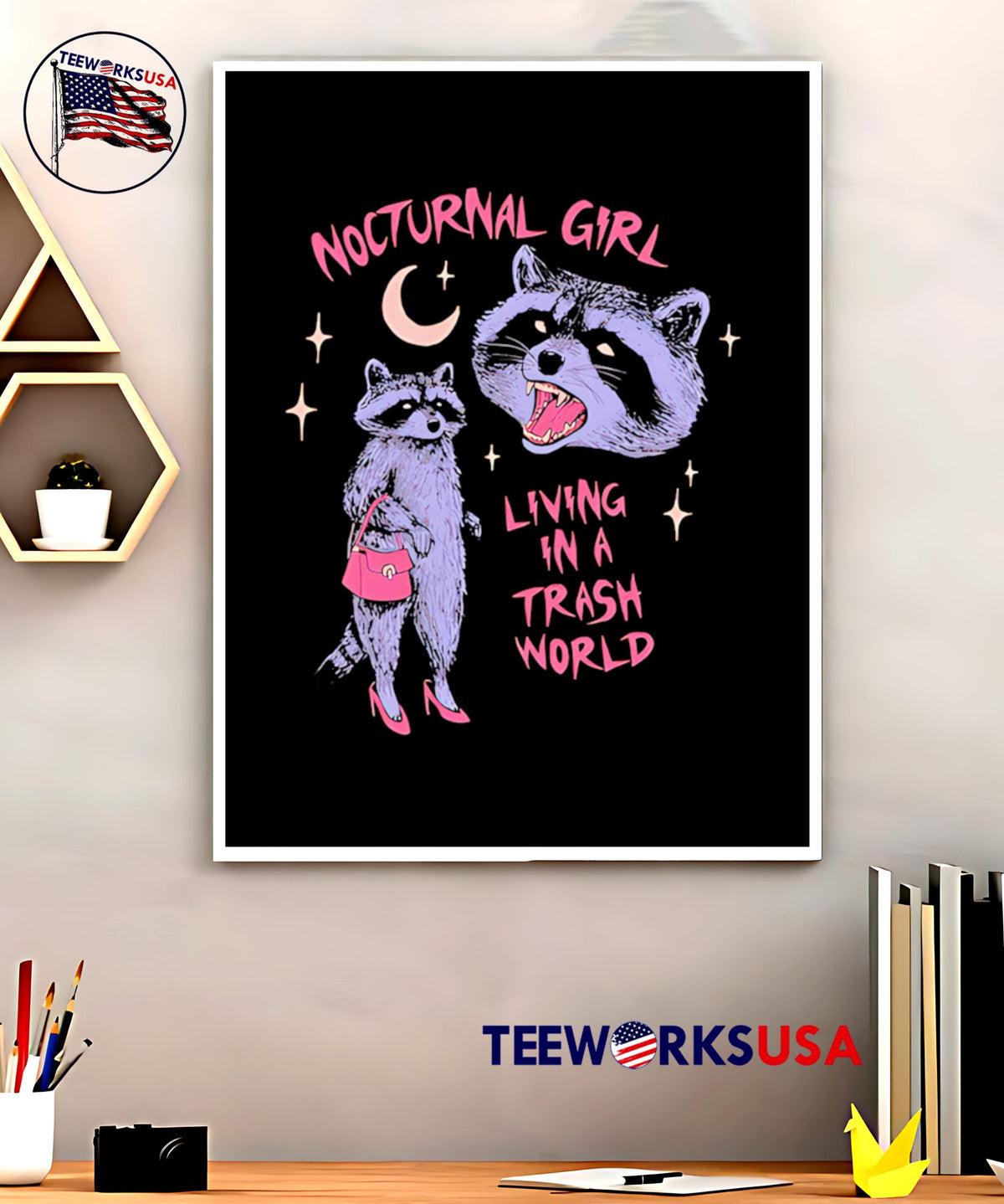 Nocturnal Girl Living In A Trash World Raccoon Meme - Adult & Kids T-Shirts, Sweatshirts & Hoodies apparel design preview 5