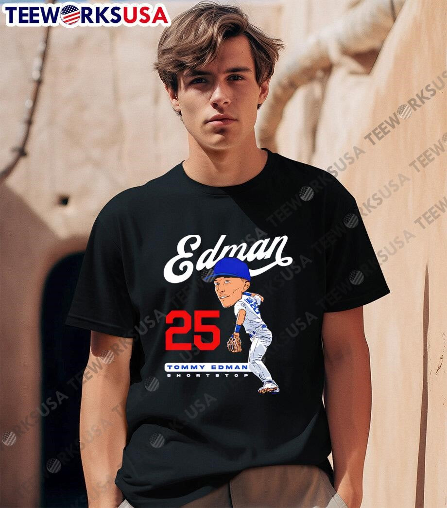 Tommy Edman No. 25 shortstop cartoon - Adult & Kids T-Shirts, Sweatshirts & Hoodies apparel design preview 1