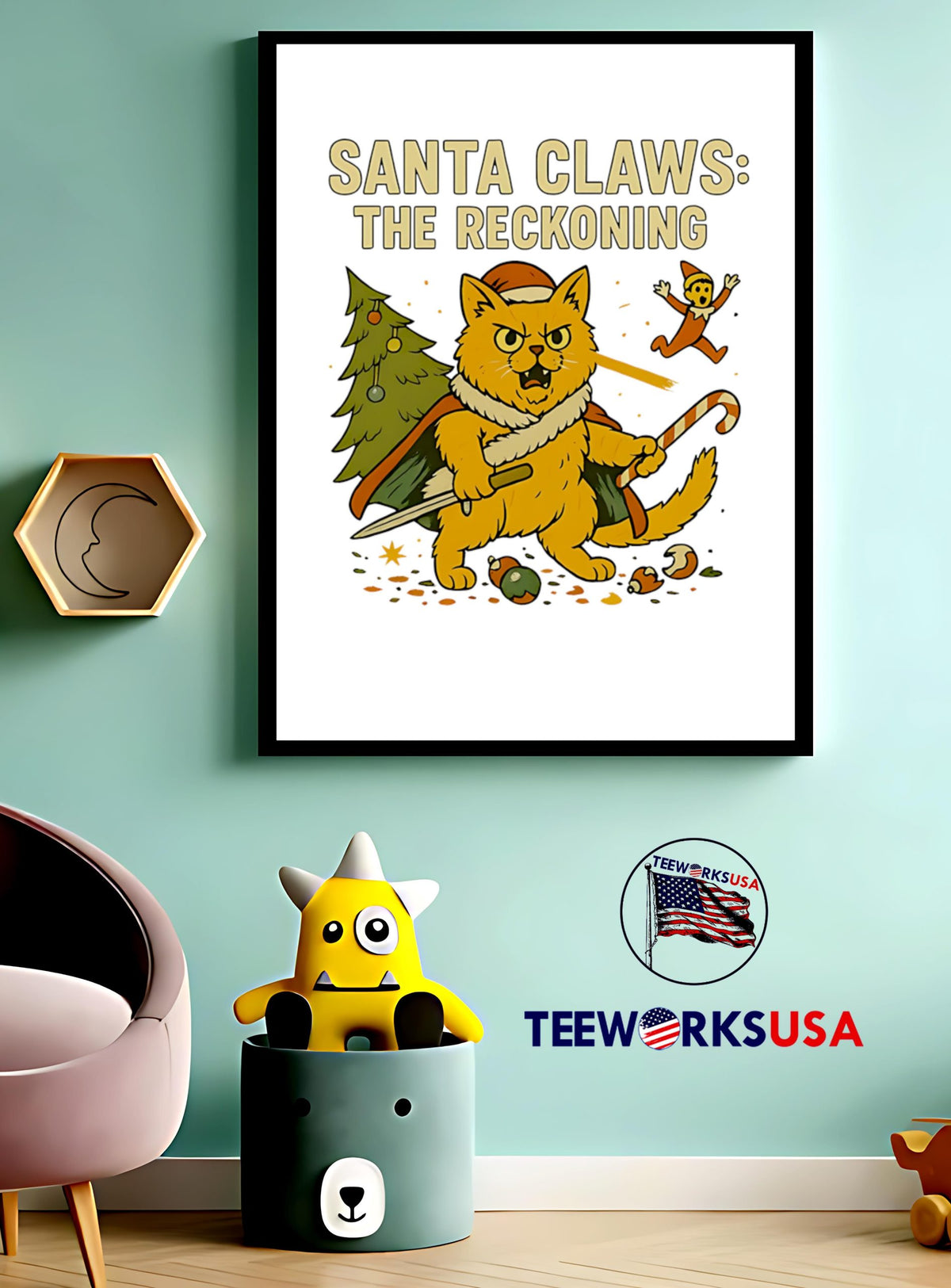 Santa Claws The Reckoning Funny Cat cute - Adult & Kids T-Shirts, Sweatshirts & Hoodies apparel design preview 3