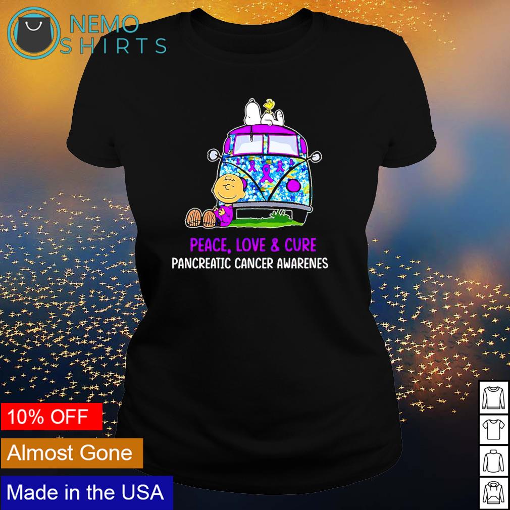 Peanuts characters peace love and cure pancreatic - Adult & Kids T-Shirts, Sweatshirts & Hoodies apparel design preview 3