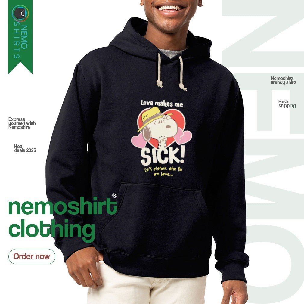 Snoopy love makes me sick It's either the flu or - Adult & Kids T-Shirts, Sweatshirts & Hoodies apparel design preview 2