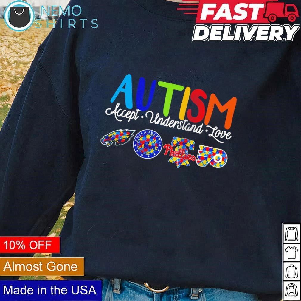 Autism accept understand love Philadelphia sports - Adult & Kids T-Shirts, Sweatshirts & Hoodies apparel design preview 1