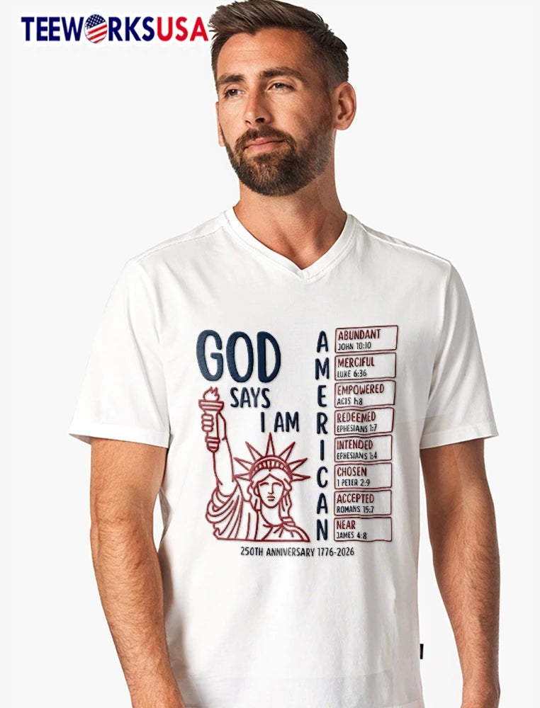 God Says I Am American Christian 250th Anniversary - Adult & Kids T-Shirts, Sweatshirts & Hoodies apparel design preview 7