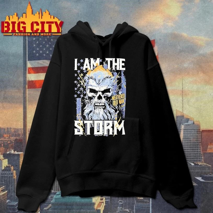 Weathered Old Man I Am The Storm Skull - Adult & Kids T-Shirts, Sweatshirts & Hoodies apparel design preview 2