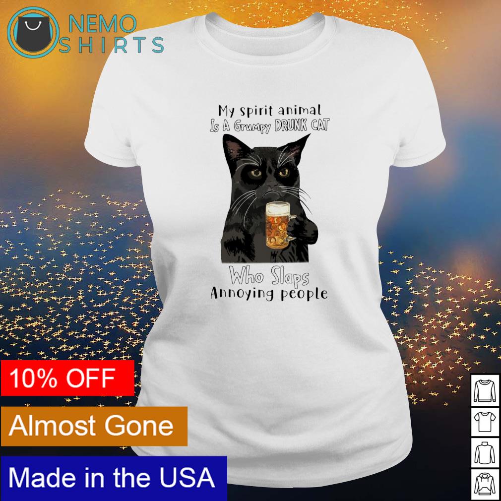 My spirit animal is a grumpy drunk cat who slaps - Adult & Kids T-Shirts, Sweatshirts & Hoodies apparel design preview 3