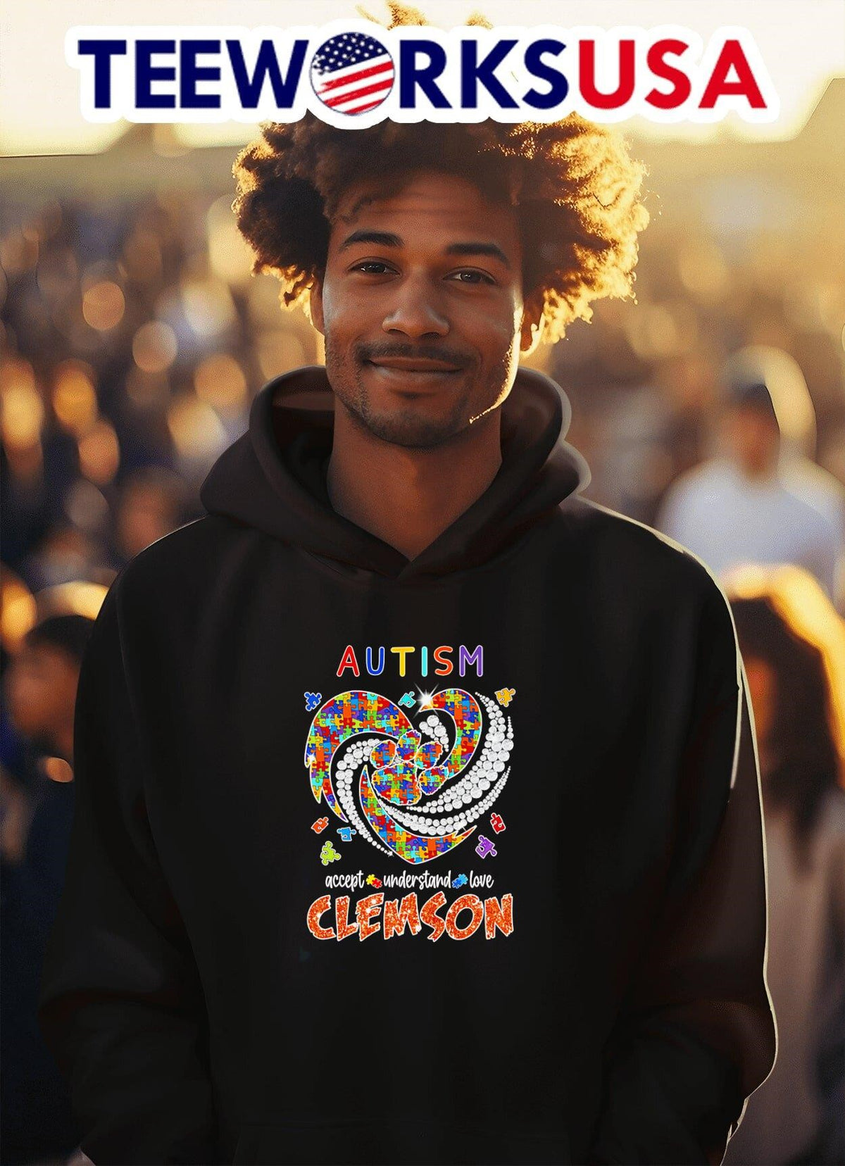 Autism accept understand love Clemson diamond heart - Adult & Kids T-Shirts, Sweatshirts & Hoodies apparel design preview 2
