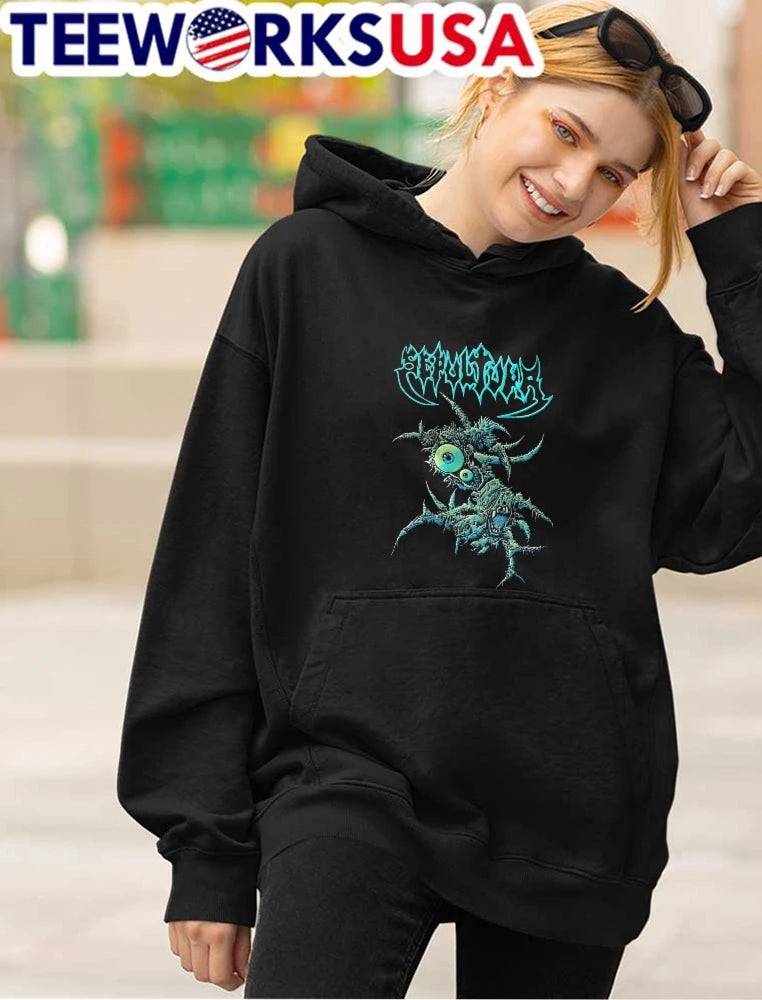 Sepultura Grotesque Green Spiky Monster Big Eyeball - Adult & Kids T-Shirts, Sweatshirts & Hoodies apparel design preview 4