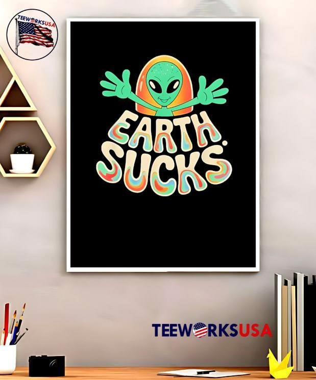 Earth Sucks Funny Alien Head Retro - Adult & Kids T-Shirts, Sweatshirts & Hoodies apparel design preview 5