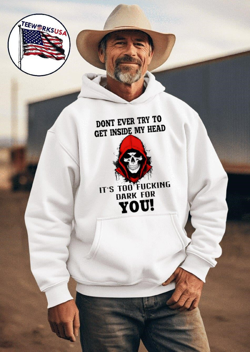 Skull don't ever try to get inside my head it's too - Adult & Kids T-Shirts, Sweatshirts & Hoodies apparel design preview 2