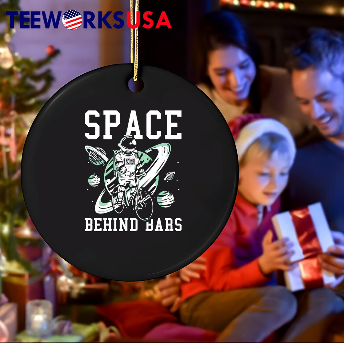 Space Behind Bars Bicycle Astronaut Graphic - Adult & Kids T-Shirts, Sweatshirts & Hoodies apparel design preview 4