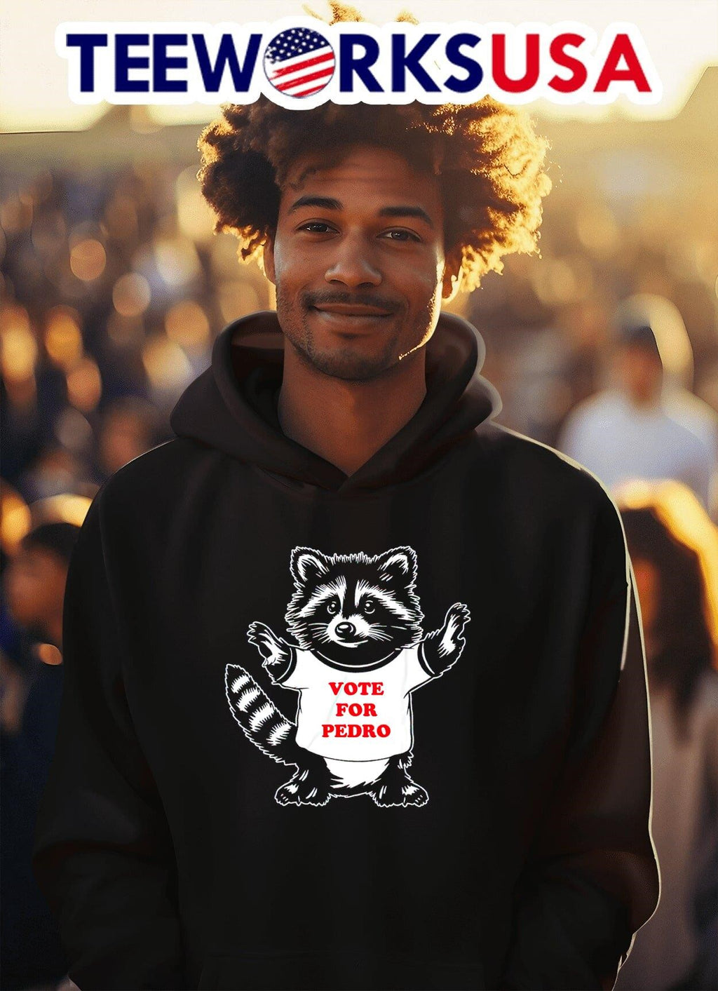 Vote for Pedro racoon cartoon - Adult & Kids T-Shirts, Sweatshirts & Hoodies apparel design preview 2