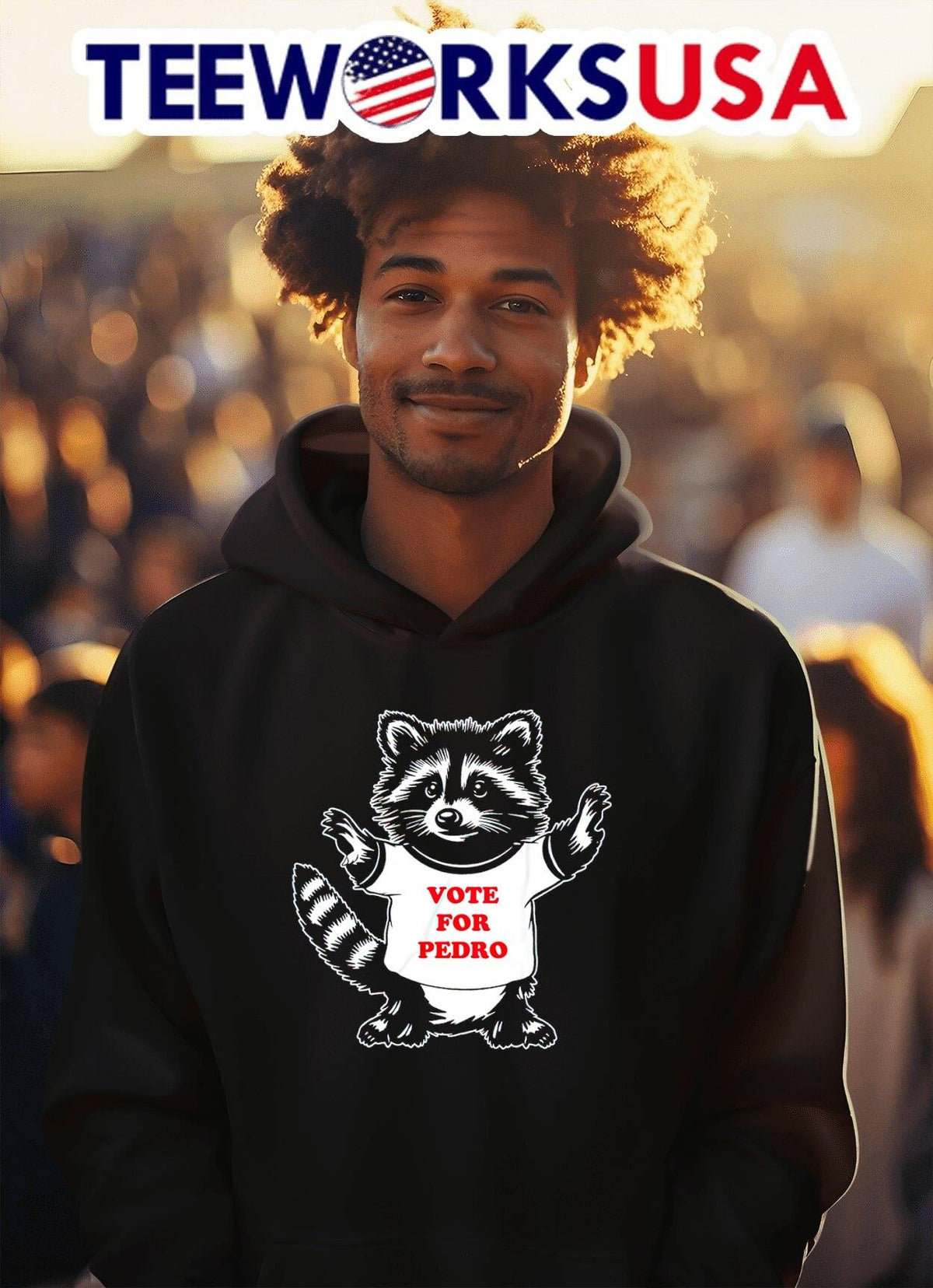 Vote for Pedro racoon cartoon - Adult & Kids T-Shirts, Sweatshirts & Hoodies apparel design preview 2
